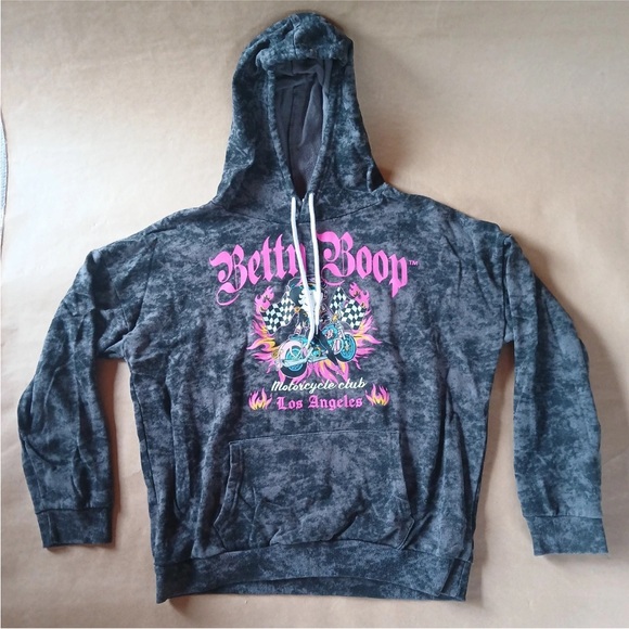 Betty Boop Hoodie Large Grey Tie Dye Motorcycle Club Los Angeles Rider Y2K - Picture 1 of 7